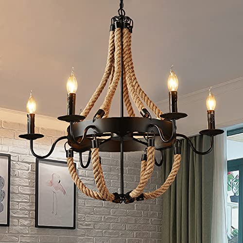 Lumière suspendue en fer et ficelle, plafonnier d'exception style vintage