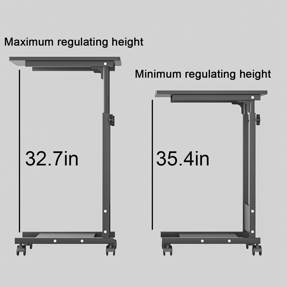 LANTUS Bureau Ordinateur Portable Hauteur Réglable Roulettes Support Pliable H X L X P: 60 * 34.5 * 58-90cm, Table Ordinateur Table Hauteur Bois, Bureau (56.5 * 37*/95cm-Noir