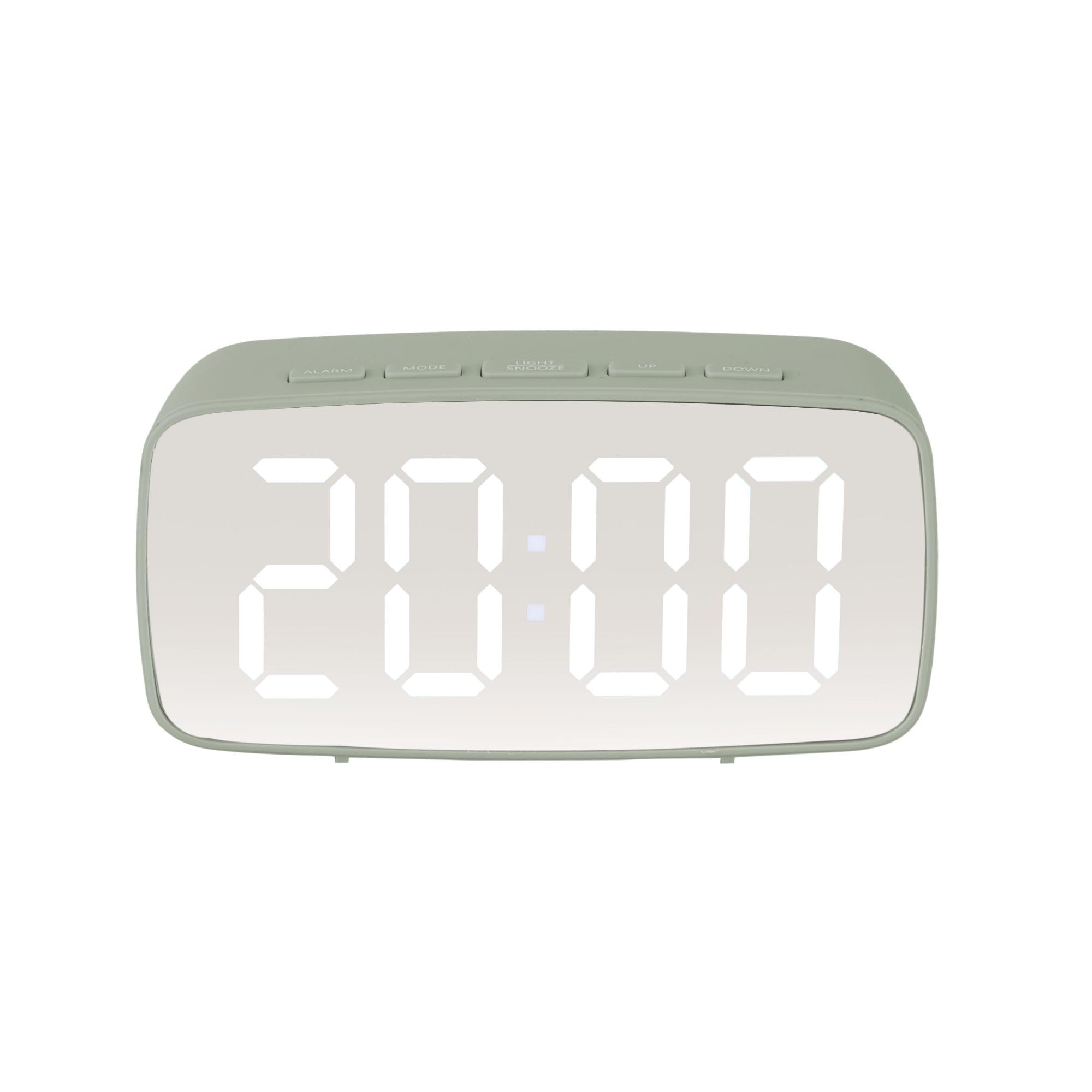 Karlsson Silver Mirror LED Alarm Clock-Khaki Green, Acrylonitrile Butadiene Styrene (ABS), 12,1 x 4,6 x 6