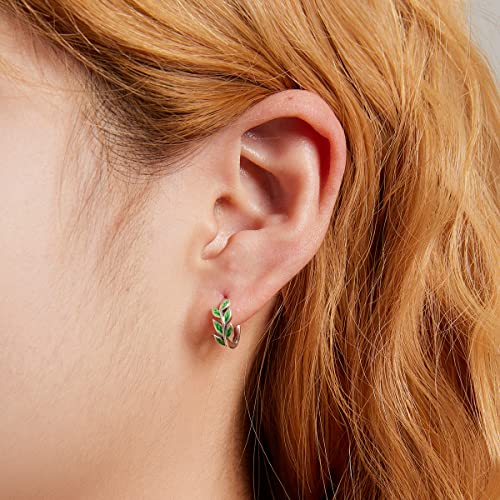 Boucles d'oreilles argent Sterling feuille verte premium