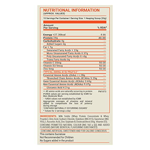 Image of MuscleBlaze Fuel One Whey Protein, 24 g Protein, 5.29 g BCAA & 4.2 g Glutamic Acid (Mango, 500 g / 1.1 lb)