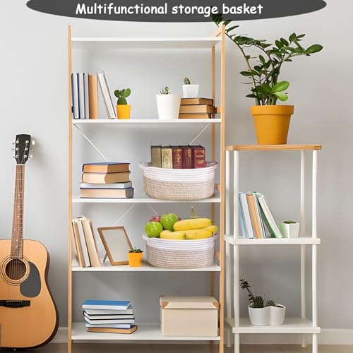 Image of COMFY-HOMI Oval Rope Basket with Handles for Shelves,Toys,Book, Cloth Storage Baskets for Organizing Toy Decorative Organizer for Living Room, Bathroom