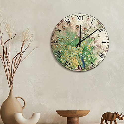 Horloge murale paon violette rétro 38cm pendule salon à piles - 4