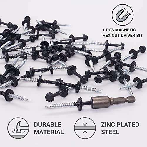 SKIR'CO (10 pcs) Painted Roofing Screws 4.8 x 50 mm, Hex Head, Self-Drilling Screws With EPDM Washers (Anthracite Grey, RAL 7016) - Image 3
