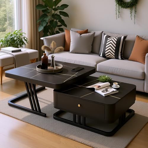 Image of RIZIK STORE Iron Frame Handmade Drawer Square Coffee Table /Nesting Table /Side Table /Center Table with Engineered Wood Top for Living Room /Drawing Room /Balcony (Black, 20 inchx20 inch)
