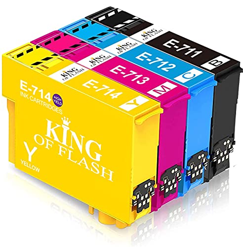KING OF FLASH Cartuchos de tinta compatibles para Epson T0711, T0712, T0713, T0714, T0715, repuesto para Epson Stylus SX218, SX415, SX515W, SX200, DX8400, DX8450 SX8450 SX. 100 DX. 4000 (1 juego) Cover