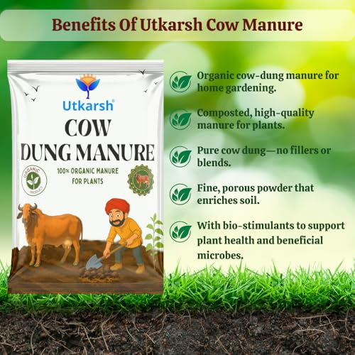 Image of Utkarsh Cow Dung Manure 900 gm, 100% Natural Organic Fertilizer for Plants, Nutrient-Rich Microbial Compost, Improves Plant Health, Water Retention & Soil Fertility, Sourced from Desi Gaushalas