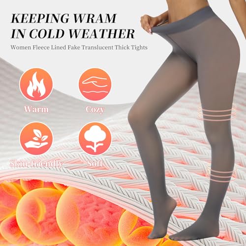 Fleece Lined Tights-Women Fake Translucent High Waist Warm Pantyhose Sheer Thick Tights for Winter2