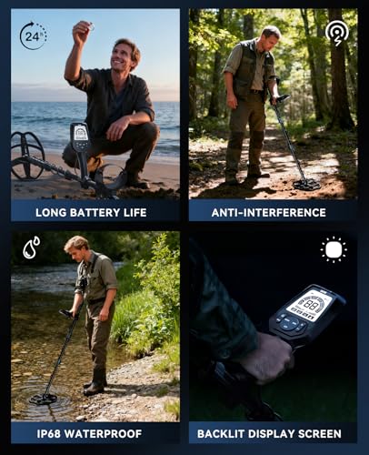 Image of SUNPOW Professional Metal Detector for Adults Rechargeable - 6 Metal ID, IP68 Waterproof Coil, LCD Display, 5 Search Modes Metal Detector for Beach /River /Outdoor Treasure Hunting, OT-MD16