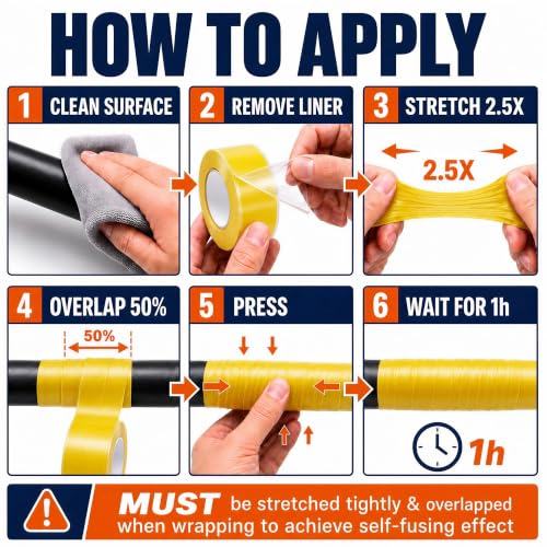 Image of 2-Pack Yellow Rubber Splicing Tape (20 Ft Total) - Self Fusing Emergency Repair Tape for Wiring & Marking - Non-Slip Silicone Grip for Handlebars - Easy-Peel Liner, 1 Inch x 10 Feet