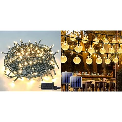 YIQU Upgraded 82FT 200 LED Christmas String Lights & 2-Pack Solar String Lights Outdoor/Indoor Waterproof with 8 Lighting Modes for Tree Garden Patio Balcony Party Wedding Decorations Cover