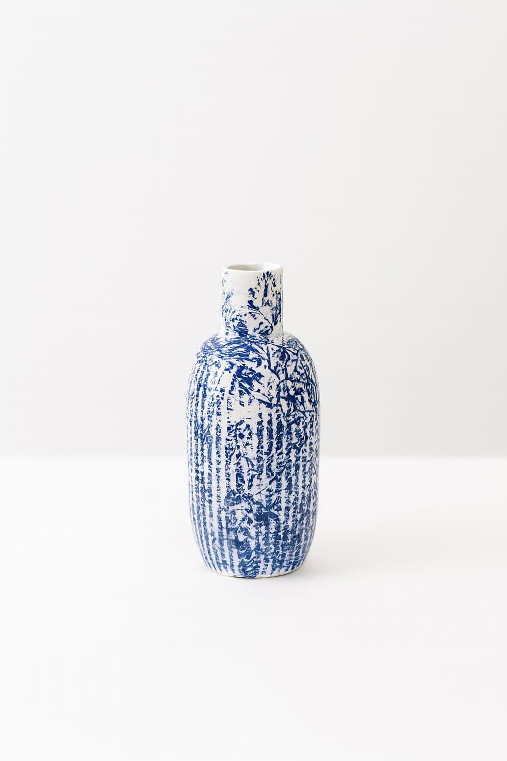 Ceramic Decorative Vase, Modern Textured Design, Blue and White Striped Pattern, Bottle Shape, Home Decor Accent Piece (Navy Blue)-image-11