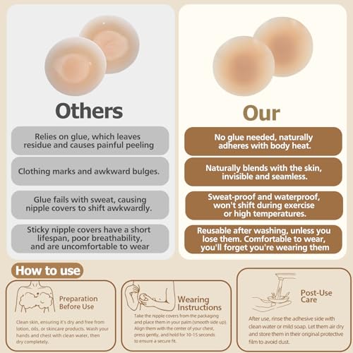 Not Sticky Medical-Grade Silicone Nipple Covers, Natural Grippy Fit Body, Reusable Seamless No-Show Pasties With Travel Box3