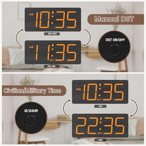 Image of DreamSky Wooden Digital Alarm Clock for Bedroom with Large Numbers | Desk Clocks for Living Room, Loud Alarm for Heavy Sleepers with Volume Control, Dimmer, DST, Office Wood Decor (Plug-in)