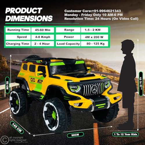 Image of Driving EV Cars for 1, 2, 3, 4, 5, 6 Years | Remote + Steering + Mobile App Control | Kids Jeeps (Big Size Jeep [2-10 Years], Yellow)