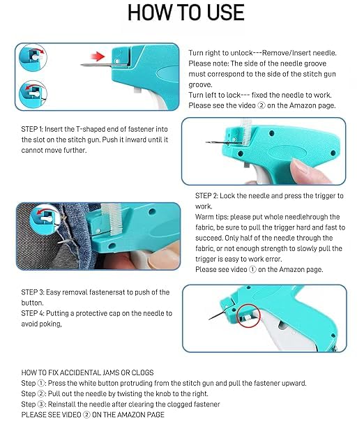 GOPINATHJI Mini Stitch Gun Kit, Tagging Gun for Clothing, Easy Stitch Sewing Hemming Gun for Clothes, Quick Cloth Fixer Gun Kit with 2 Needles, 1500 Black Fasteners & 1500 White Fasteners,Green 4