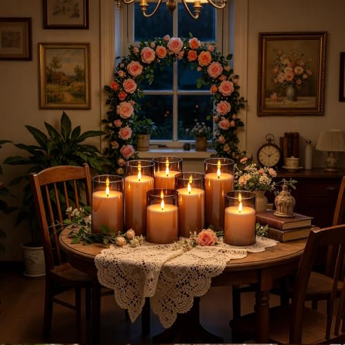 Image of kakoya Flickering Flameless Candles Battery Operated with Remote and 2 /4 /6 /8 H Timer Acrylic Led Pillar Candles Pack of 9 (D 3 inch xH 4 inch 5 inch 6 inch) with Realistic 3D Wick Candles for Home Decor(Grey)