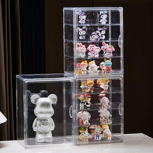 Image of 4 Tiers Clear Acrylic Display Case, Plastic Storage Bins with 3 Adjustable Divider and Magnetic Door,Stackable Display Box for Figures Showcase (XXL-4 Tier-1 Pack)