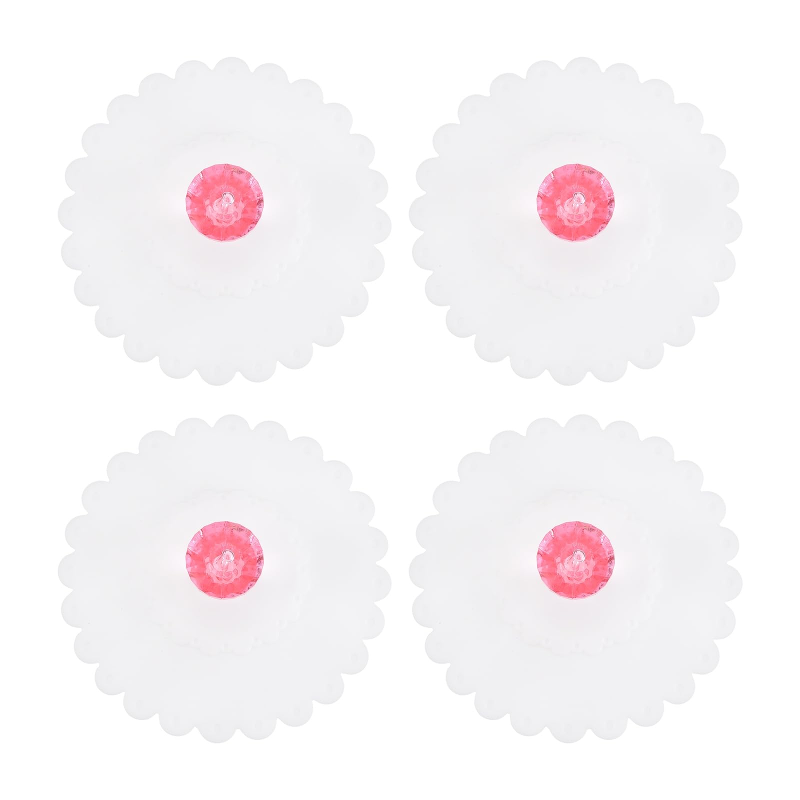 sourcing map 4Pcs Silicone Cup Covers, Silicone Cup Lids with Acrylic Rose Red Color Diamond Knob Reusable Mug Lids Anti-dust Airtight Seal for Tea Coffee Glass Mug, White