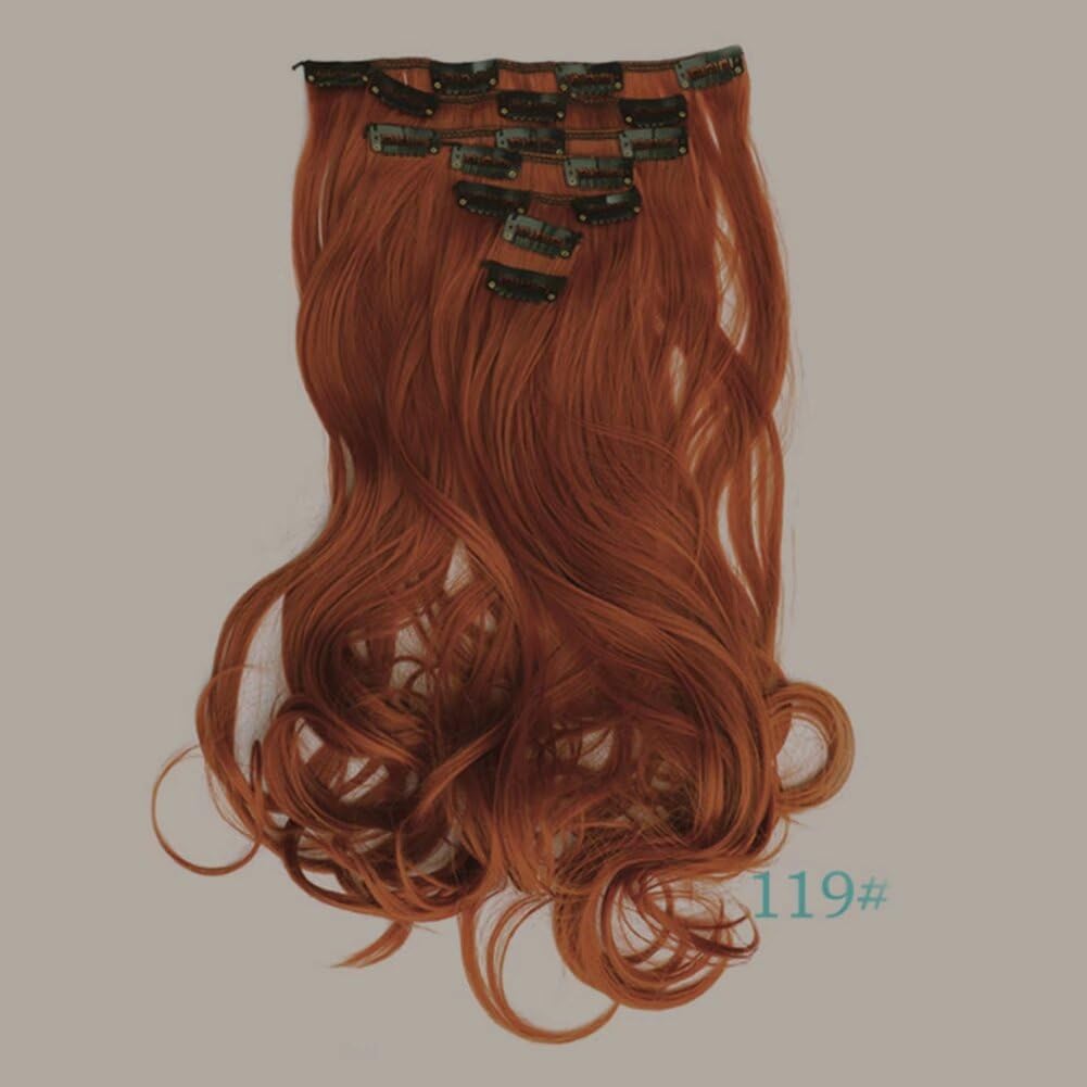 LaLuLoLi #119 Fire Red Color Synthetic Hair Pieces 7pcs Full Head Curly Wavy Hair Extensions 20" 130g Long Smooth Heat-resisting Fiber Clip on in Hair Extension with 16 Clips for Women - Image 2
