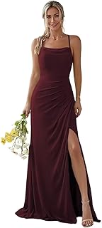 Damen Spaghetti-Träger Abendkleid A-Linie Chiffon Off Shoulder Brautjungfernkleid Elegant Lange Partykleider