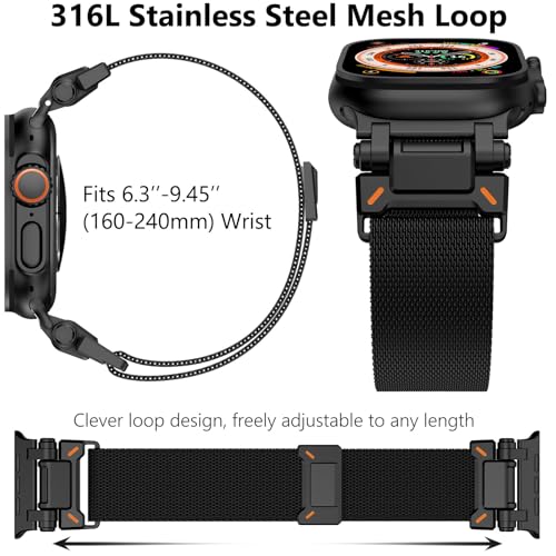 WINGLE Magnetic Mesh Loop for Apple Watch Band Ultra 4/3/2/1 49mm 46mm 45mm 44mm 42mm Men Series 12 11 10 9 8 7 6 5 4 SE 3 2 1, iWatch Mesh Milanese Loop with Rugged Stainless Steel Connector, Black - image 5