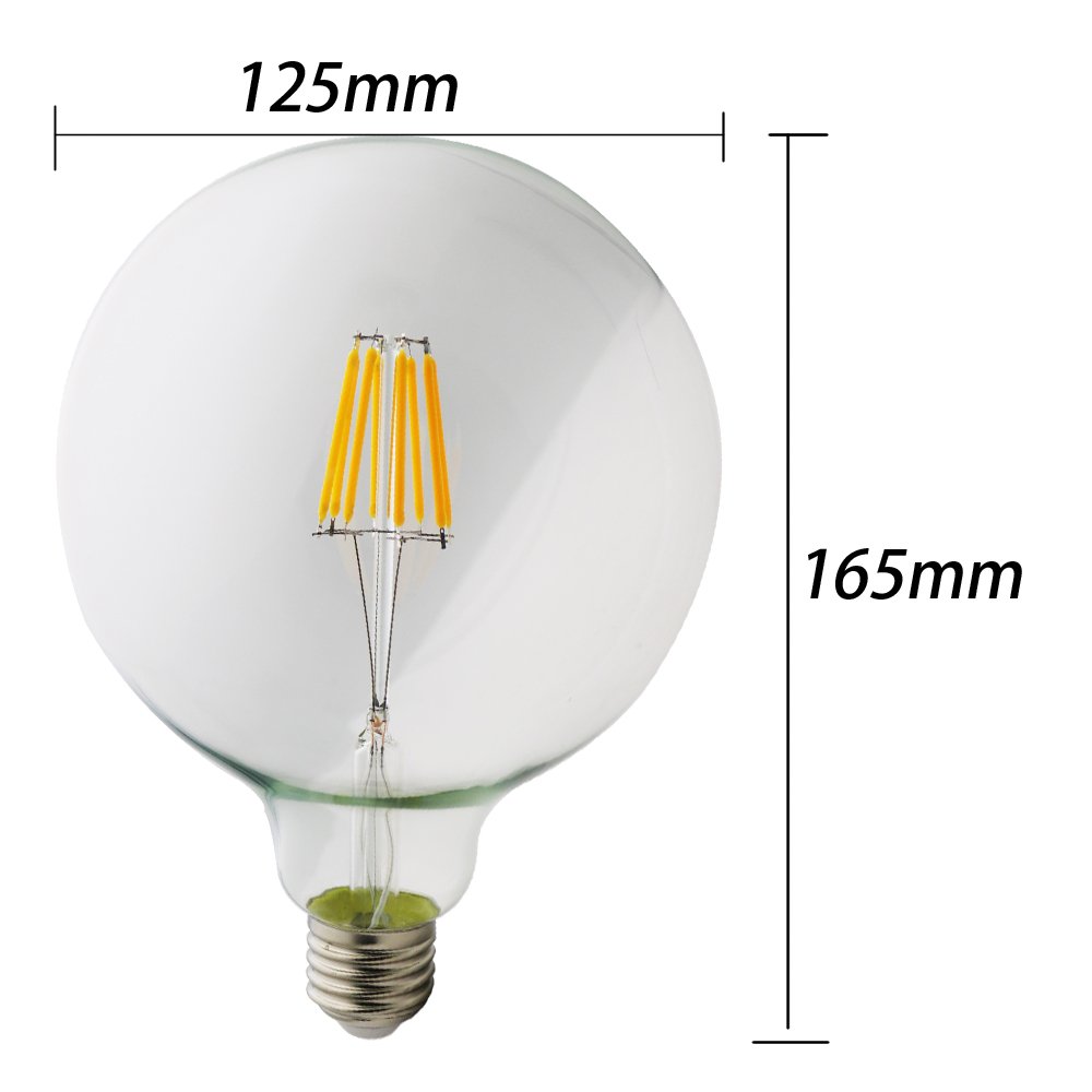 G125 E27, nouvelle LED Edison Ampoules, ampoules à économie d'énergie, écologique 8 W AC 220V 2200K,Non dimmable，verre transparent,Lot de 6 pièce
