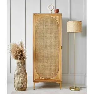 Pooja Art Enterprises Solid Rattan Wooden Single Door Wardrobe for Living Room, Bedroom, Hotel & Home, Natural Finish, (70D x 45W x 180H CM)