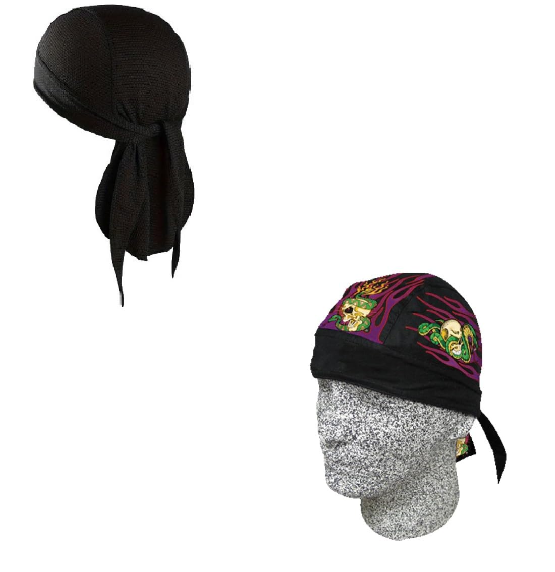Headwrap Durag Doo Rag Skull Cap Lot or Set of 2 Purple Snake Serpent Skull with Sweatband Cotton