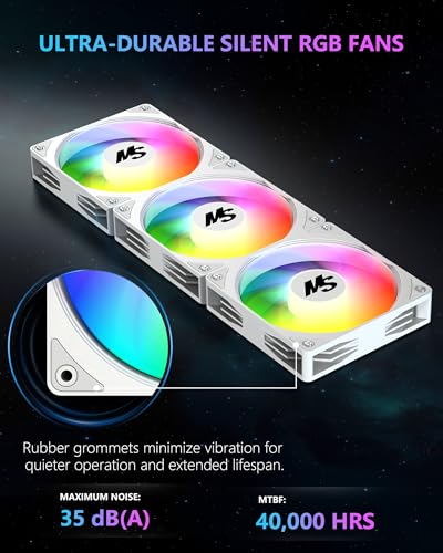 Image of Minorsonic CPU Cooler 360mm Aio, Liquid Cooler CPU Low-Noise AMD AM5 /AM4, Refrigeracion Liquida Water Cooling Systems, Intel LGA 1851 /1700 PC Water Cooler 3 x 120 mm PWM ARGB Fans White