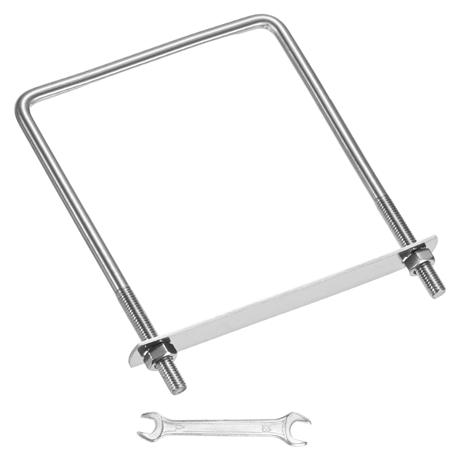M METERXITY Square U-Bolts Kit (M8x120x160mm, Silver) 1Set Square U Shaped Bolts 304 Stainless Steel with Frame Plates & Nuts & Washers & Wrench, Apply to Ski/Board/Sailboat/Trailer