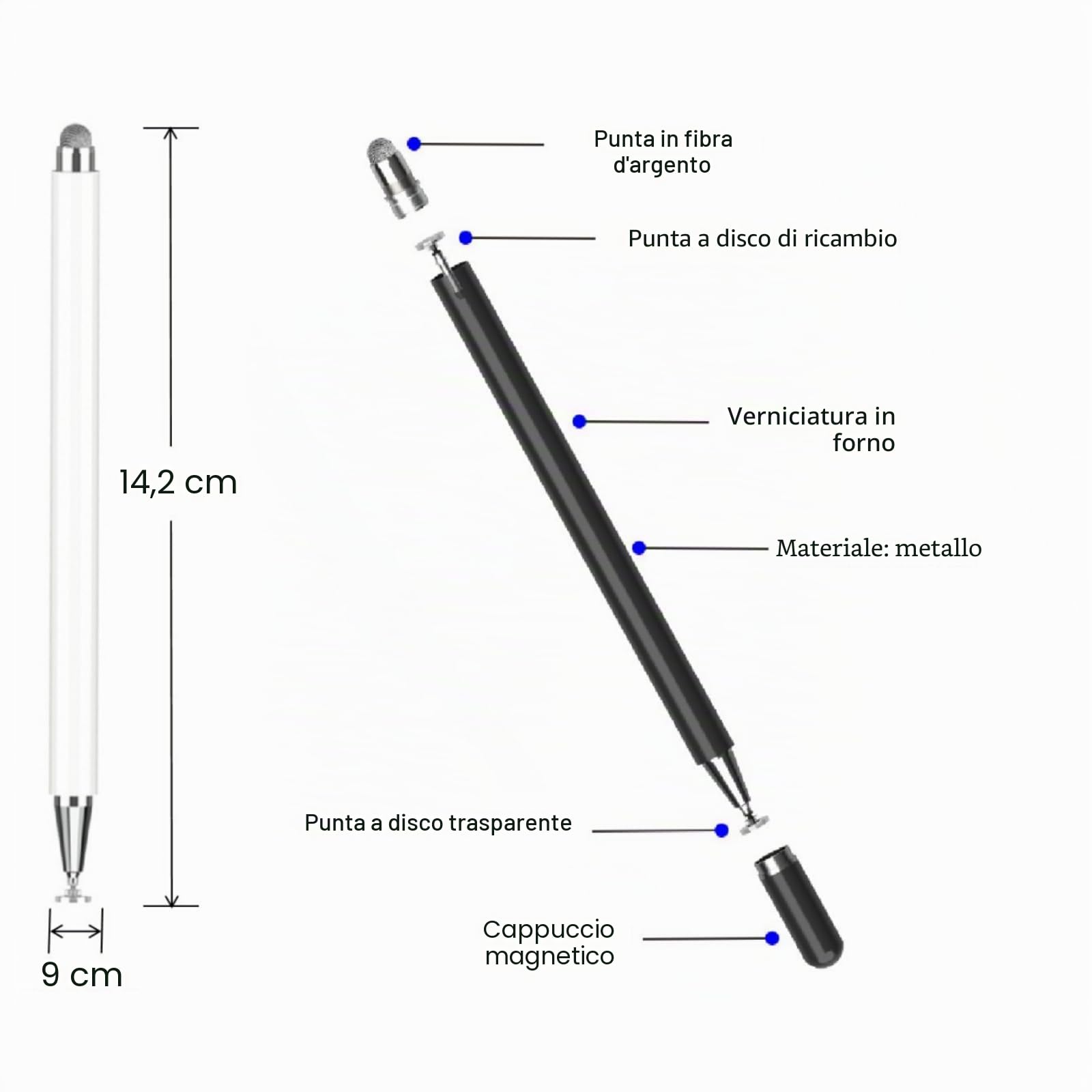 Pennino capacitivo ad alta sensibilità per Samsung Galaxy Tab A9+/A8/A7/A7 Lite, Apple iPad, Fire HD, Surface (nero)