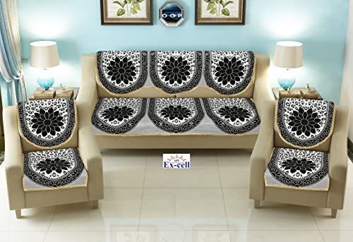 Image of Excell loomtex Presents Drop Sofa Cover of Exclusive Royal Look Velvet Sofa Cover Set of Heavy Fabric 500 TC Floral Design 5 Seater Sofa Cover -|| Set of 6 Piece ||