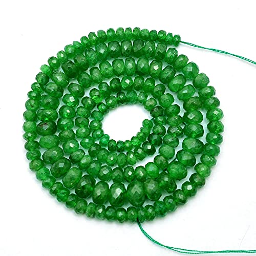 Piedras preciosas de tsavorita natural de 3 mm a 6 mm Rondelle Facetas Abalorios | Granos sueltos de piedras preciosas preciosas granate tsavorita verde para joyería | Hebra de 16 pulgadas