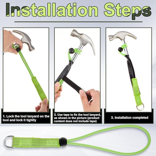 Image of 6 Pcs Tool Tail Attachment with Metal Loop End Load Ring Lanyard Adjustable Tool Lanyard, 15 Pounds, 11.81 Inch Long, Green