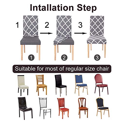 Searchi Dining Room Chair Covers Set Of 4, Stretch Spandex Kitchen Chair Slipcovers Removable Washable Geometric Parsons Chair Covers Protector For Dining Room, Hotel, Ceremony (Gray+White) #TOP4