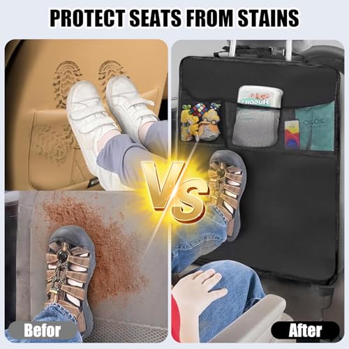 2 Stück Autositz Schutz Rückseite Kinder, Rückenlehnenschutz Auto, Autositzschoner Kindersitz, Rücksitzschoner Auto Kinder Der Vordersitze Wasserdicht Pflegeleicht, Mit 3 Taschen Für Wasser Und Staub