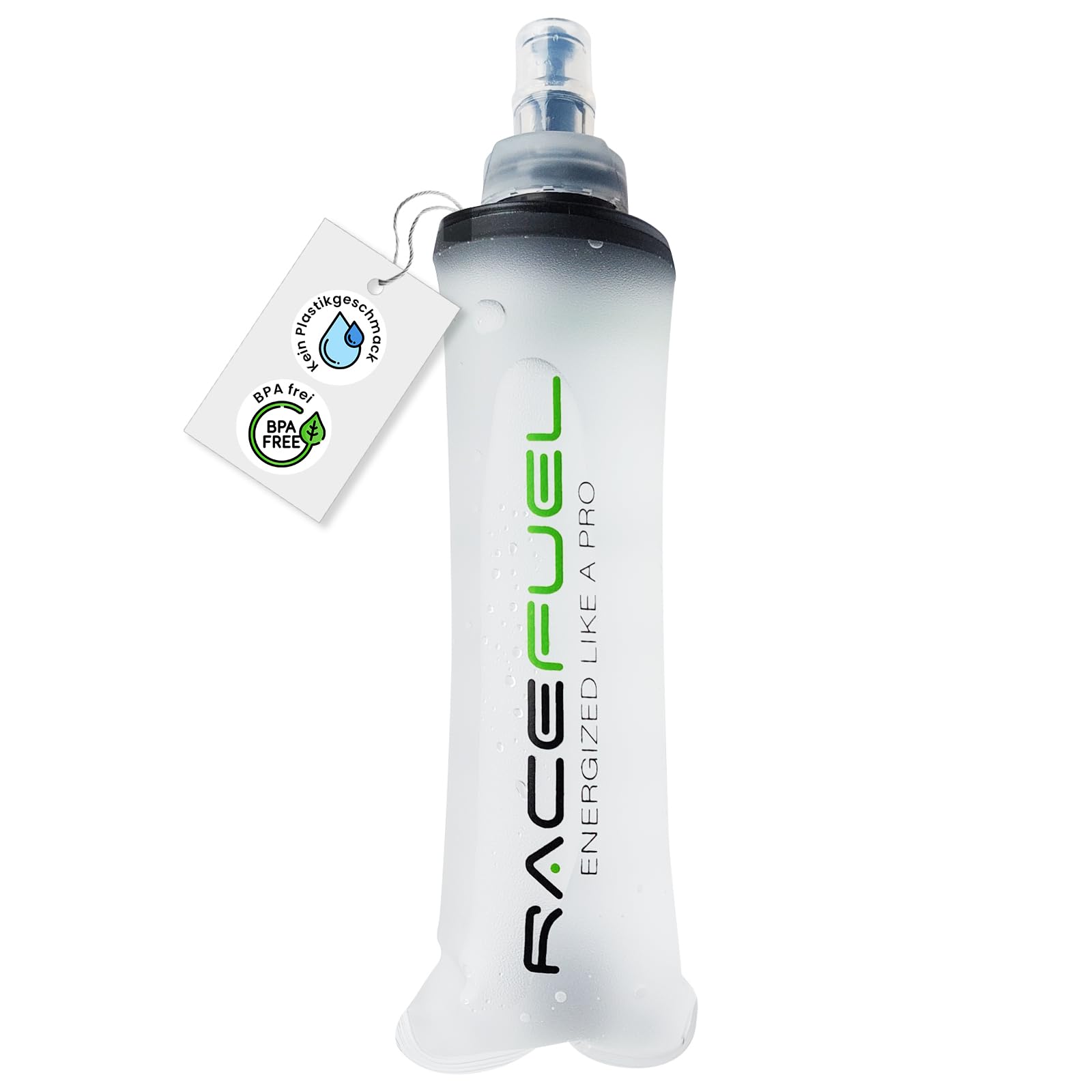 RACEFUEL Soft Flask 250ml – Faltbare Trinkflasche inkl. Energy Gel Rezept (QR-Code) – BPA-frei & leicht – Ideal für Laufweste, Marathon, Triathlon & Radsport (1 Stück, 250ml)