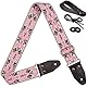 Amumu Gitarrengurt, Blume des Lebens, bestickt, genarbtes Leder, für Bass, Elektro und Akustik, Rosa, Pink, 37.5“- 64“