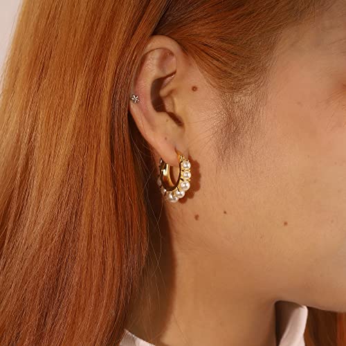 Gold Pearl Earrings for Women Hypoallergenic Sterling Silver Post Gold Pearl Hoop Earrings Pearls Earings for Women Jewelry Gifts4