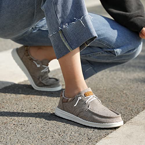 STQ Womens Slip on Loafer Arch Support Memory Foam Canvas Shoes Lightweight Comfortable for Driving Flat Working Shoes Fashion Trainers Taupe 5 UK