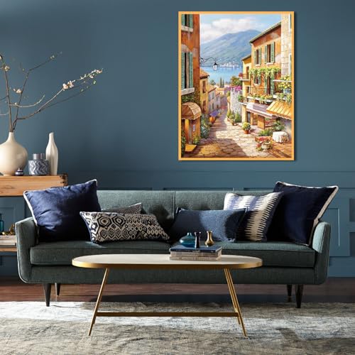 Image of Eiazuiks Stamping Cross Stitch Kit,Town Counting Cross Stitch Kit for Adult Beginners, Full Line DIY Stitching Kit for Home Decor Cross Stitch Patterns 12x16 inches