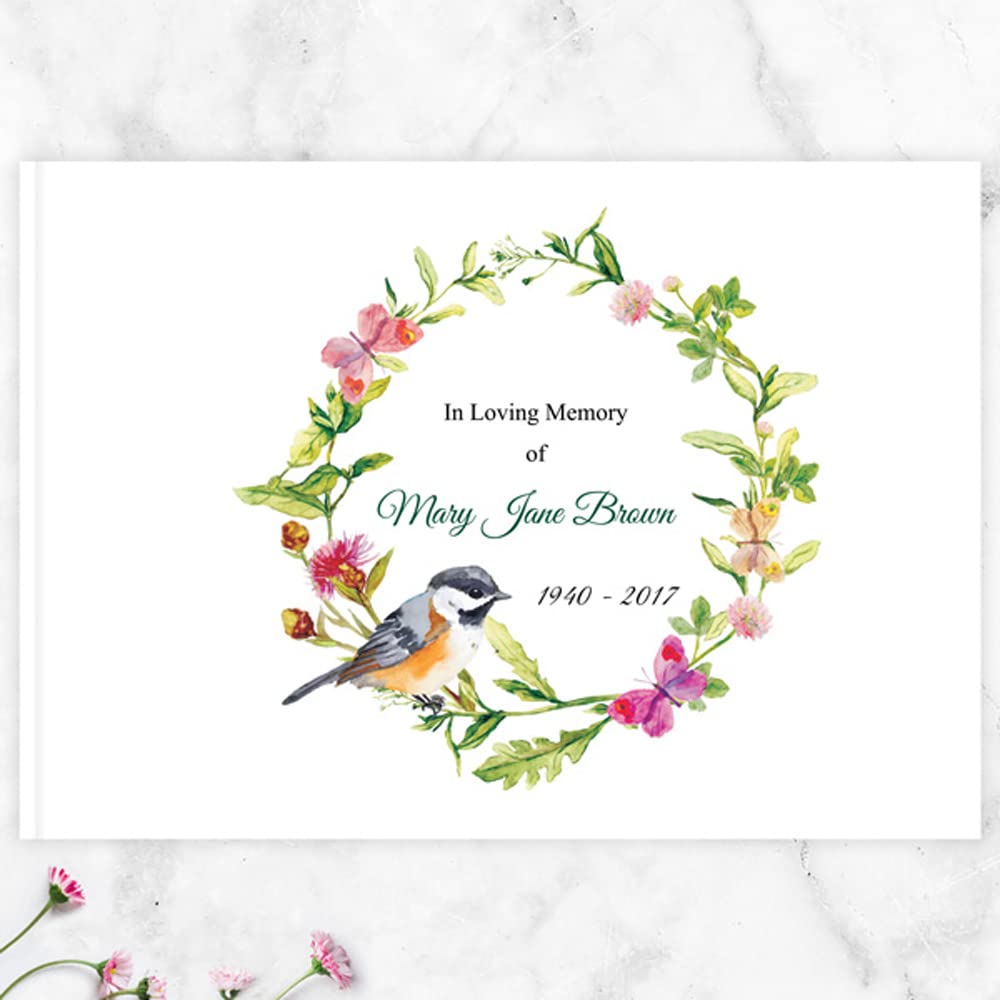 Dotty about Paper Funeral Condolence Guest Book - Watercolour Birds & Butterflies, Guest Book for Funeral, Condolence Book, Book of Remembrance, Funeral Book, Memorial Book, Memory Book.