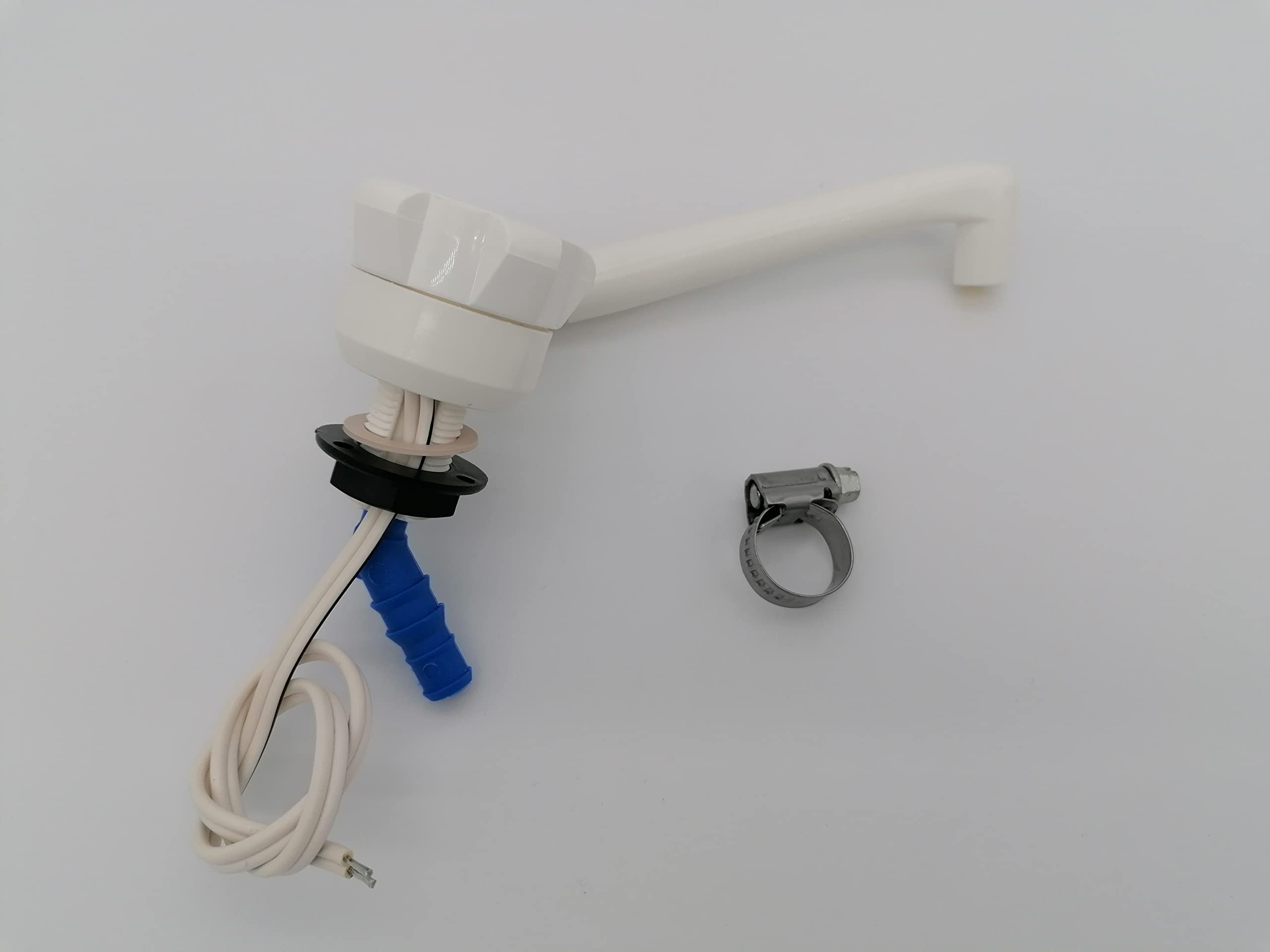 CR-MOESANCO Kit Rubinetto Lavabo Roulotte con Interruttore + Morsetto in Acciaio Inox per Camper Cucina Barca, Termoplastica, Bianco