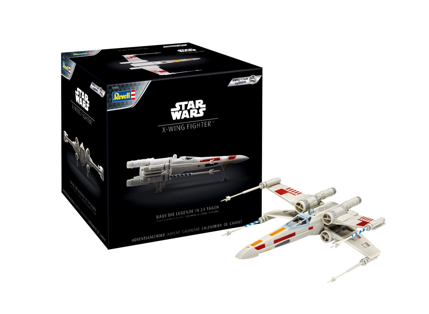 Revell Easy-Click Advent Calendar 01035 Star Wars X-Wing Fighter 1:57 Scale Unbuilt/Unpainted/Click-Together (Non-Glue) Plastic Model Kit with Tools, Brush & Selected Aqua Color Paints, 18 Years+ — image 1