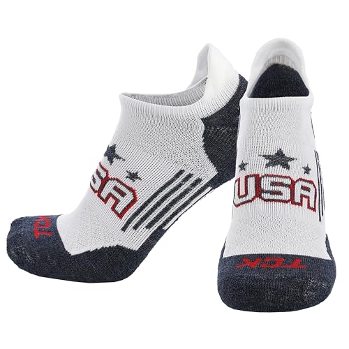 Image of TCK USA No Show Socks for Men & Women - Cushioned Patriotic Low Cut Sock for Golf, Running, Training | Targeted Compression
