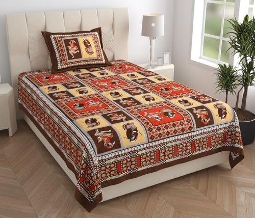 Image of Pure Cotton Single Bedsheet with 1 Pillow Cover, 220 TC Premium Jaipuri Bedsheet for Single Bed | 60x90 Inch - Multicolor Floral Print (Multicolor 13)