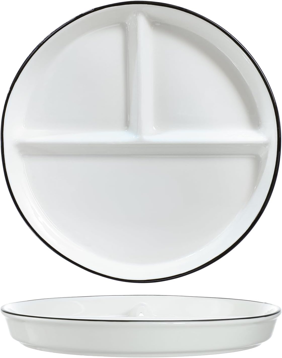 SOCOSY Ceramic 3-Compartment Portion Control Plate Divided Dish Platters, Divided Dessert Plate Salad Plate Dinner Plate Snack Dishes, Appetizer Serving Trays, 1 PCS-White-8 Inch