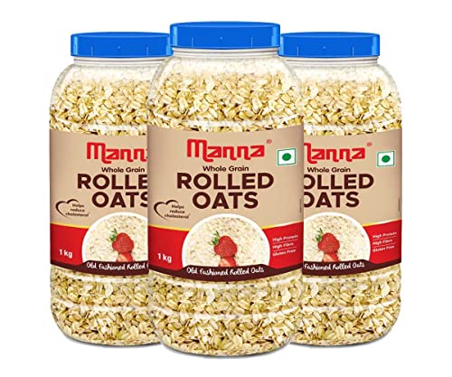 Image of Manna Rolled Oats 3kg | Gluten Free | Traditional Oats | Diabetic Friendly | 100% Wholegrain 1kg (Pack of 3)