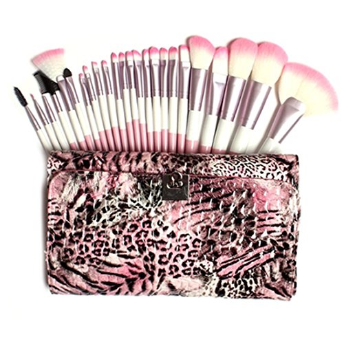 Free Ship Deals 24 Piece Pink Leopard Makeup Brush Set